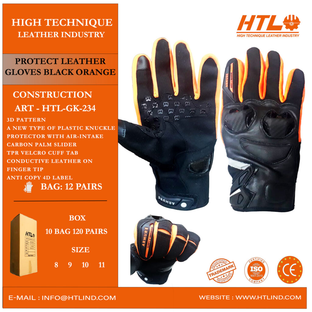 PROTECT LEATHER GLOVES BLACK orange high technique leather industry