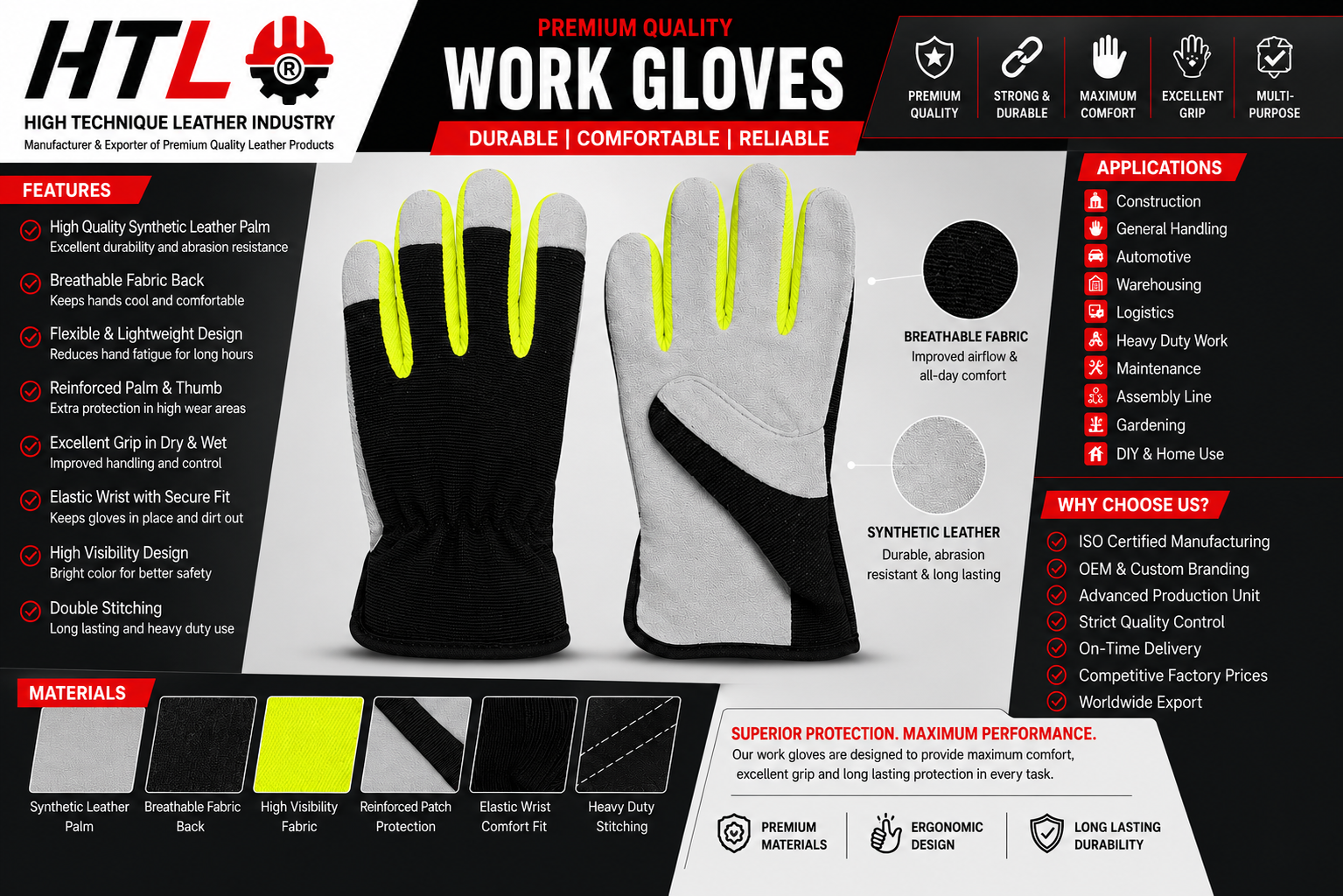 Premium Leather Mechanic Work Gloves Manufacturer in Pakistan