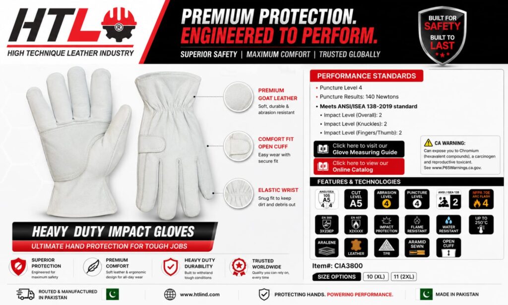 safety palm goat leather Gloves High technique leather industry sialkot pakistan best manufacturer supplier
