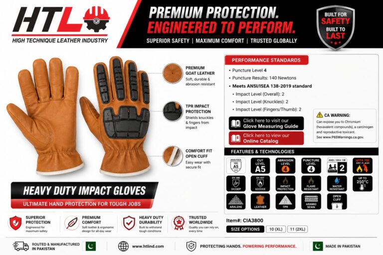 Goat Brown Leather Impact Gloves Cut Level 5 Kevlar Lined Anti Vibration Oil and Gas Field with Mechanic work